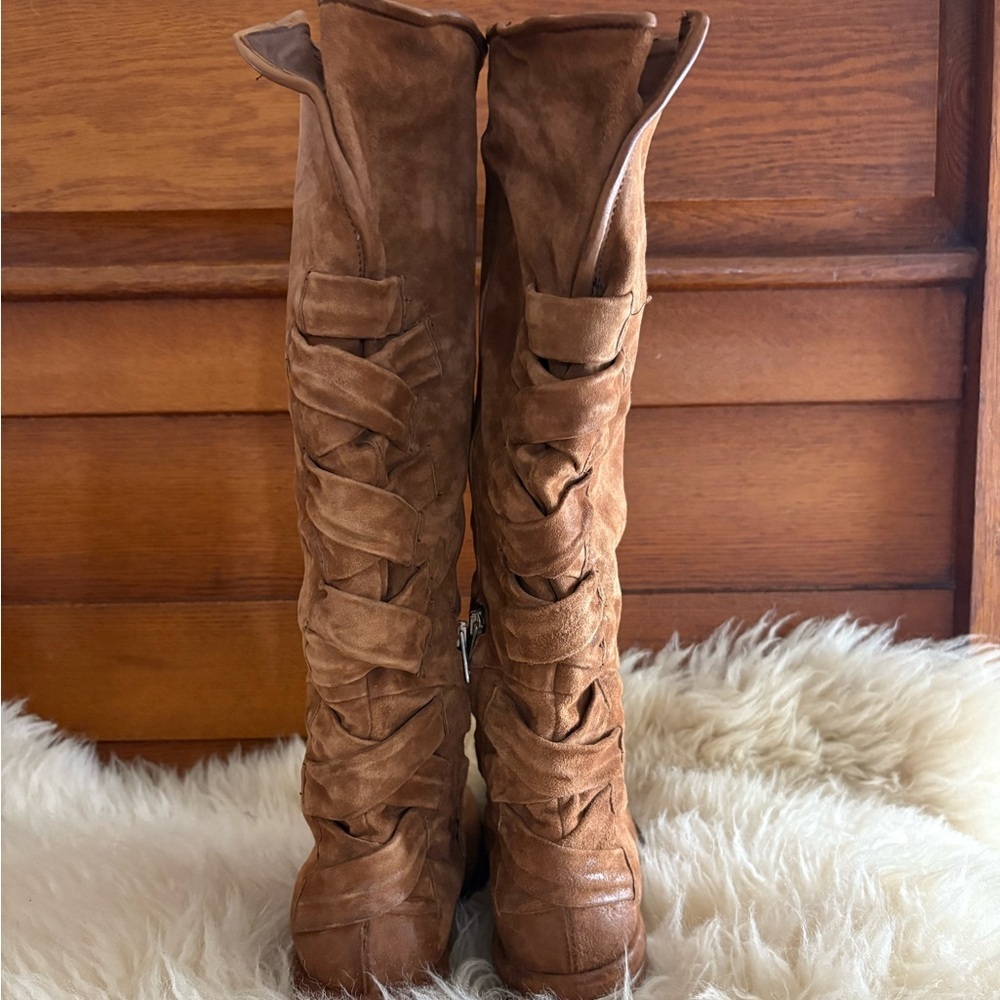 NWOT A.S. 98 Brown Suede Braided Knee High Boots